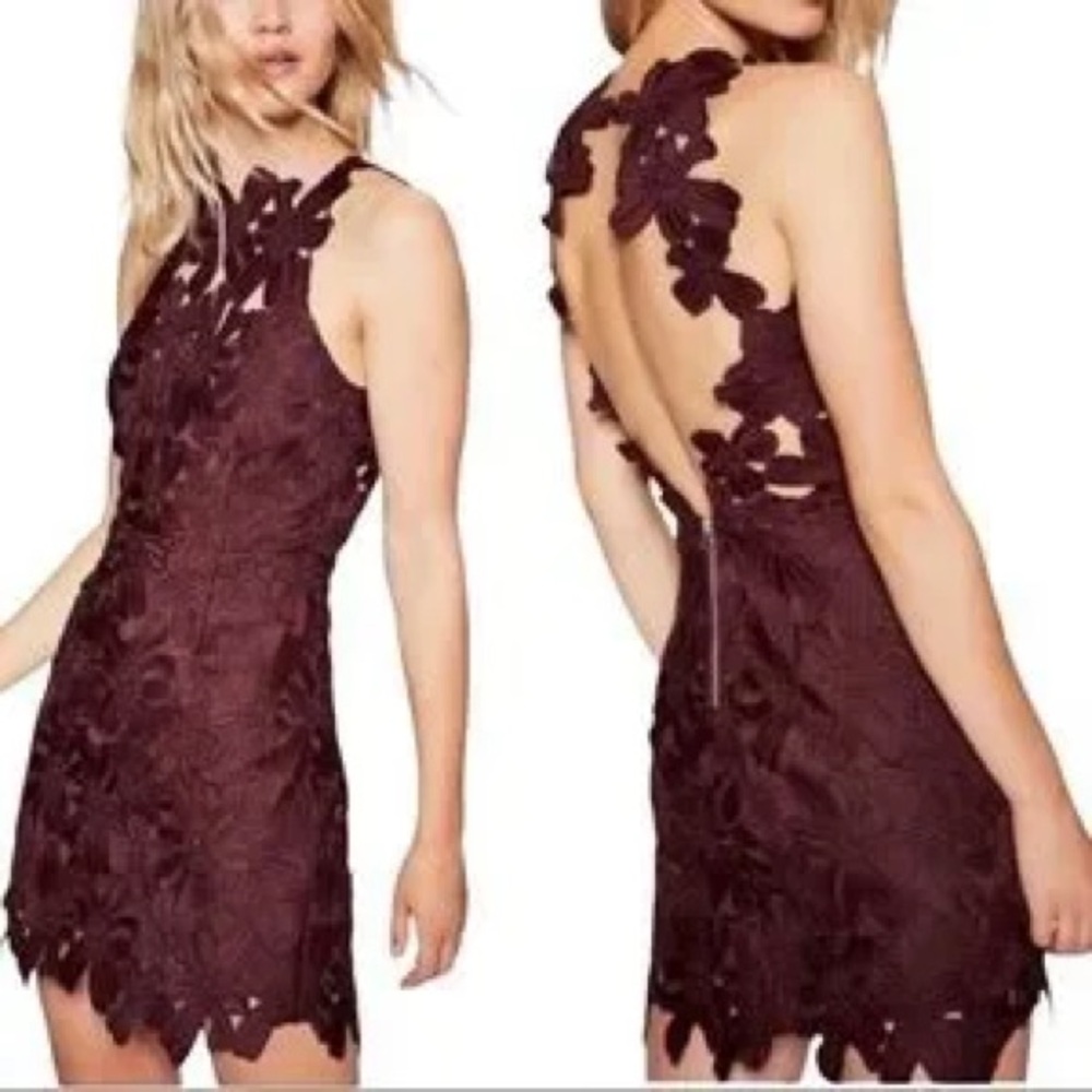 SAYLOR Burgundy Backless Lace Dress
